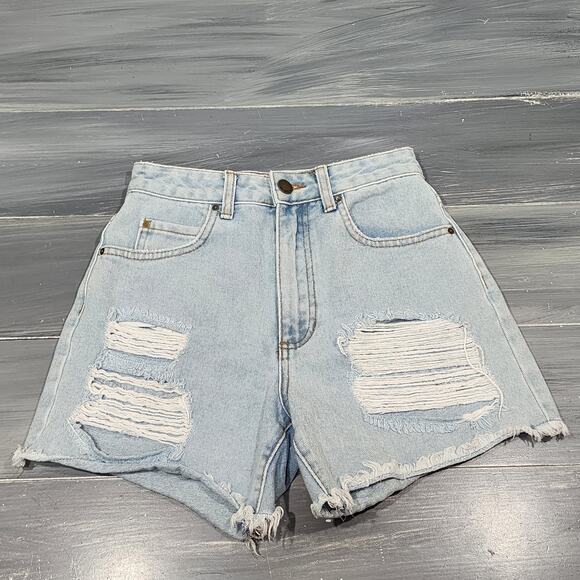 Billabong High Rise Shorts Denim Distressed Size 24 - Picture 1 of 12
